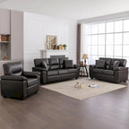 Ensemble de salon rembourré, 4 pièces - Fauteuil en similicuir, causeuse, canapé avec pouf