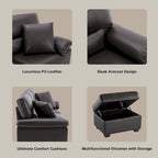 Ensemble de salon rembourré, 4 pièces - Fauteuil en similicuir, causeuse, canapé avec pouf