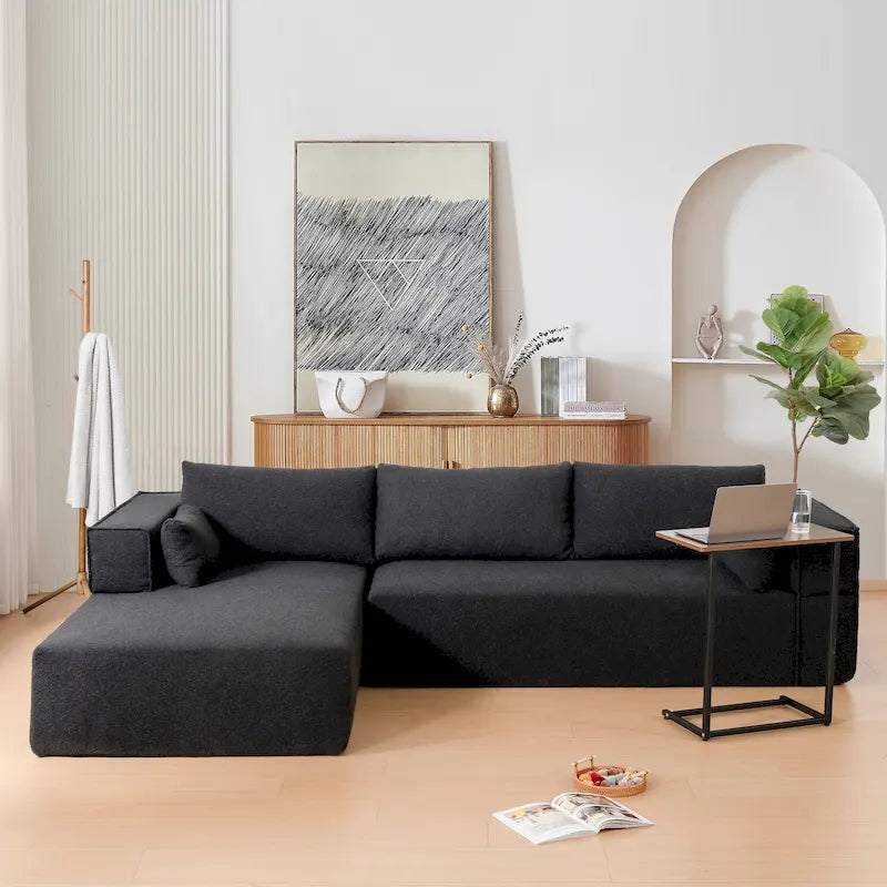 Canapé sectionnel modulaire en L avec table d'appoint, méridienne, assise large