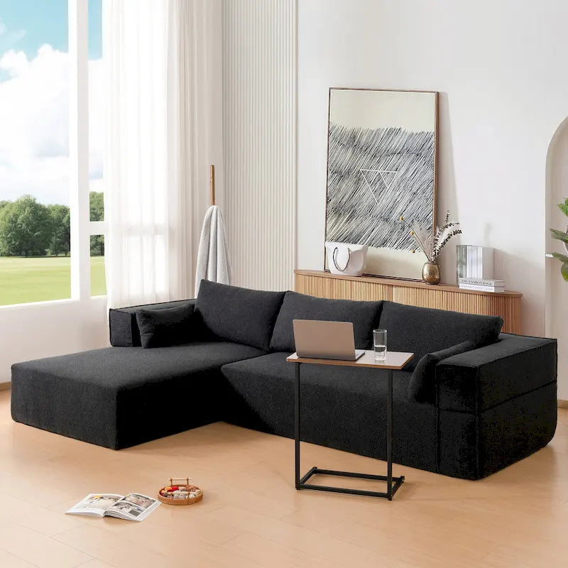 Canapé sectionnel modulaire en L avec table d'appoint, méridienne, assise large