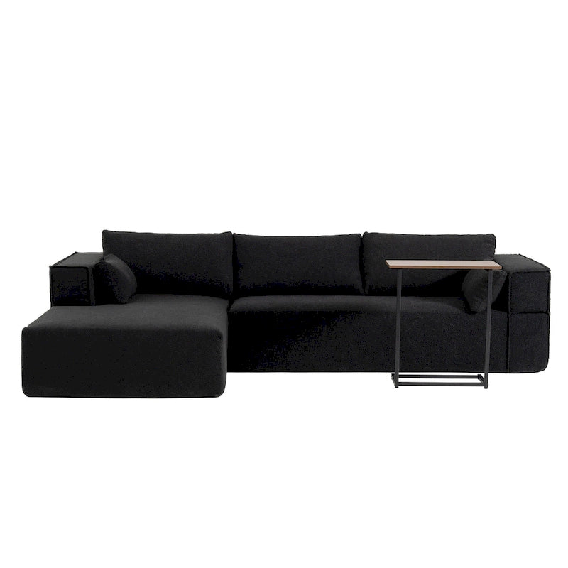 Canapé sectionnel modulaire en L avec table d'appoint, méridienne, assise large