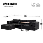 Canapé sectionnel modulaire en L avec table d'appoint, méridienne, assise large