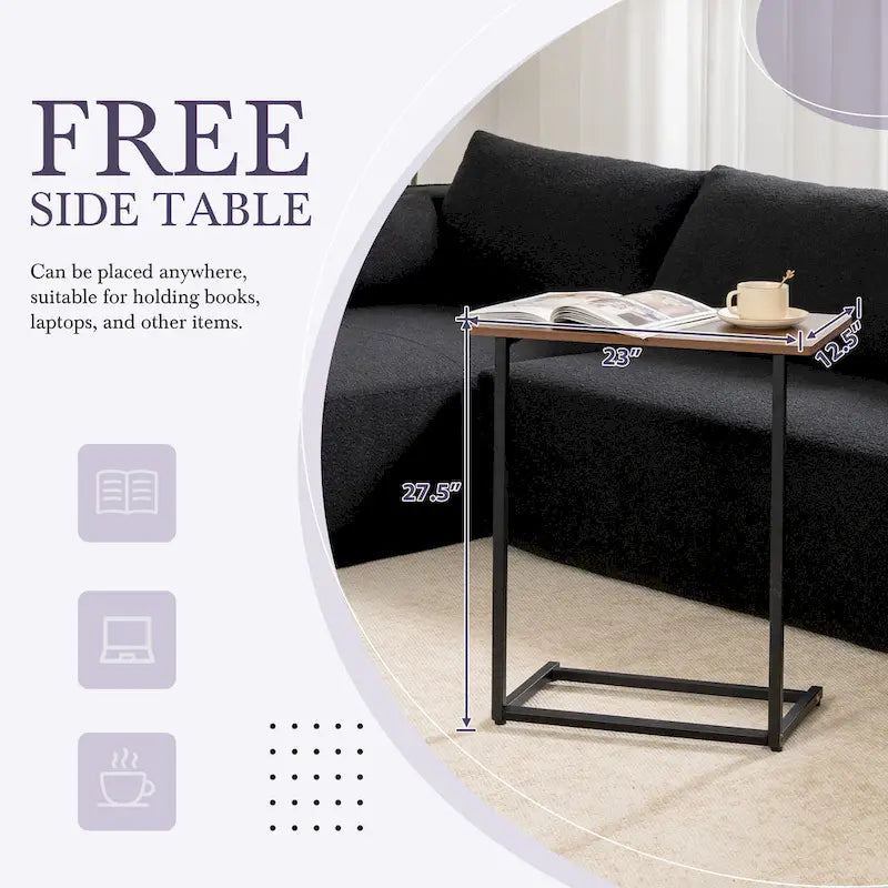 Canapé sectionnel modulaire en L avec table d'appoint, méridienne, assise large
