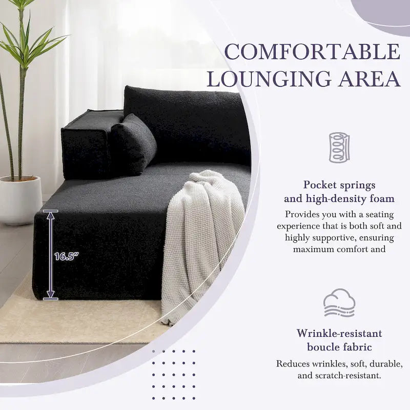 Canapé sectionnel modulaire en L avec table d'appoint, méridienne, assise large