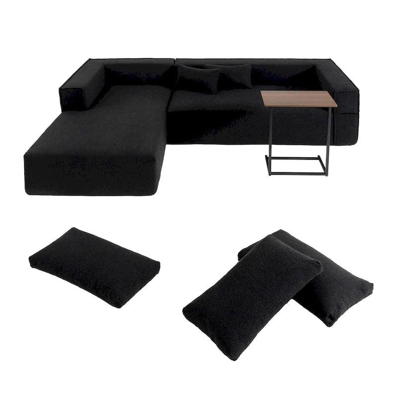 Canapé sectionnel modulaire en L avec table d'appoint, méridienne, assise large