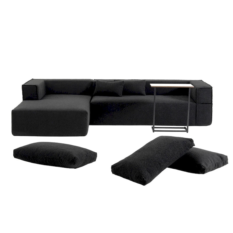 Canapé sectionnel modulaire en L avec table d'appoint, méridienne, assise large