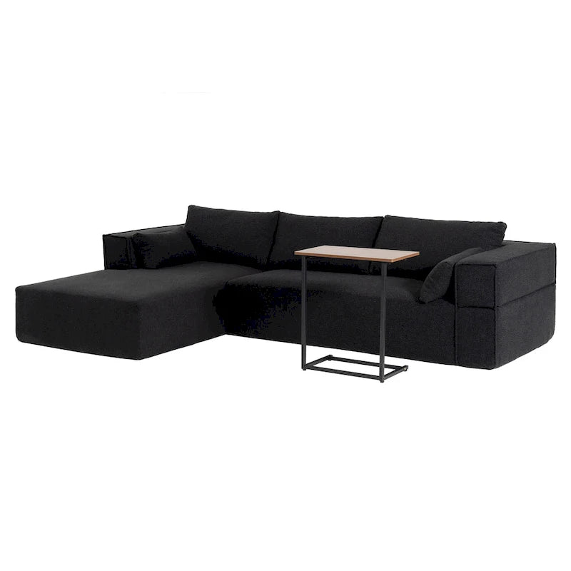 Canapé sectionnel modulaire en L avec table d'appoint, méridienne, assise large