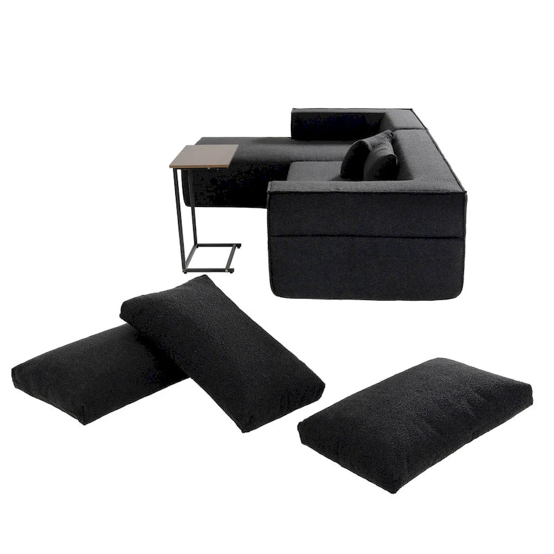 Canapé sectionnel modulaire en L avec table d'appoint, méridienne, assise large