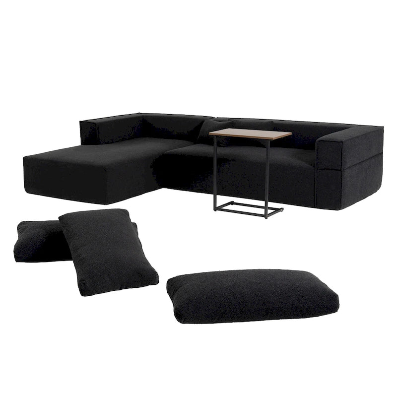 Canapé sectionnel modulaire en L avec table d'appoint, méridienne, assise large