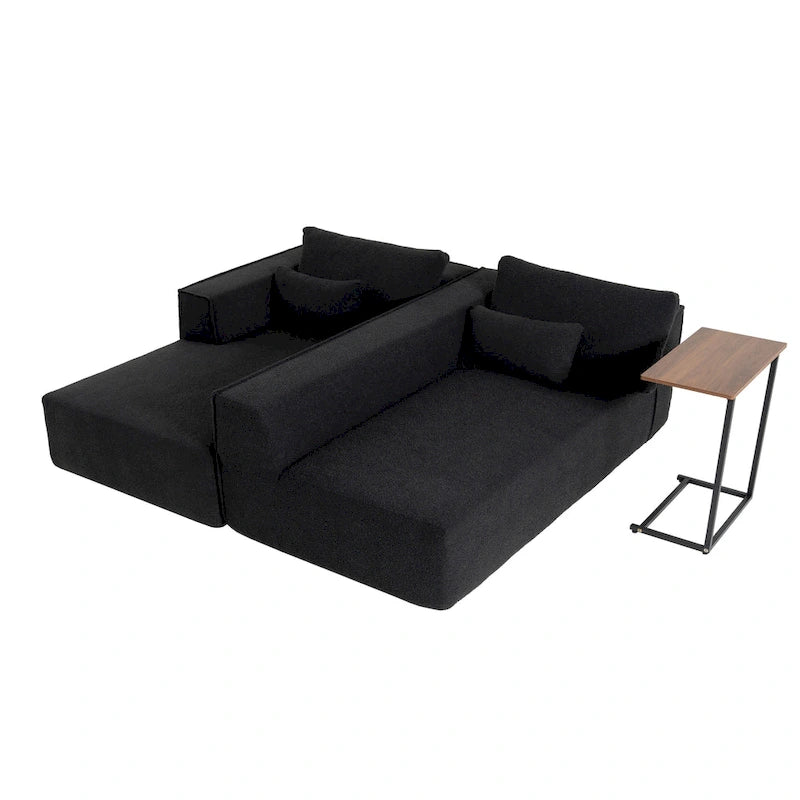 Canapé sectionnel modulaire en L avec table d'appoint, méridienne, assise large