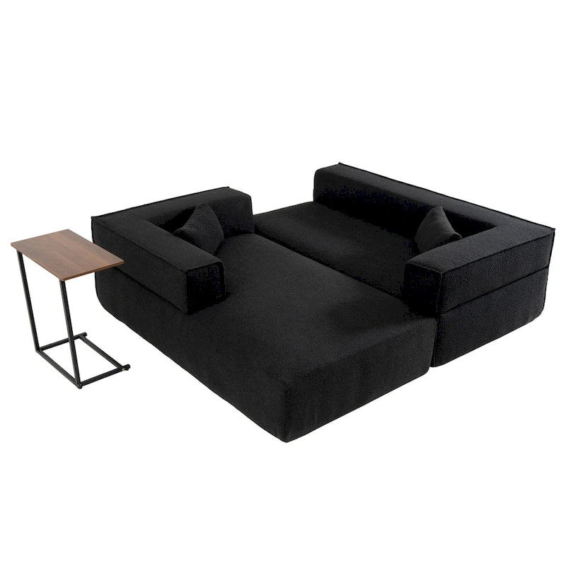 Canapé sectionnel modulaire en L avec table d'appoint, méridienne, assise large