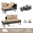 Ensemble de canapé d'angle d'extérieur en rotin 6 pièces avec siège réglable et table avec bac à glaçons