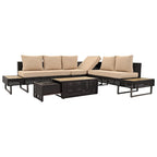 Ensemble de canapé d'angle d'extérieur en rotin 6 pièces avec siège réglable et table avec bac à glaçons