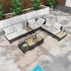 Ensemble de canapé d'angle d'extérieur en rotin 6 pièces avec siège réglable et table avec bac à glaçons