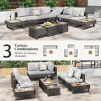 Ensemble de canapé d'angle d'extérieur en rotin 6 pièces avec siège réglable et table avec bac à glaçons