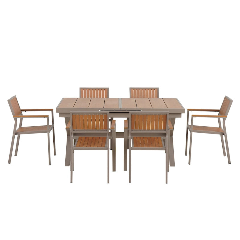 Ensemble de salle à manger d'extérieur extensible 7 pièces avec table extensible et 6 fauteuils