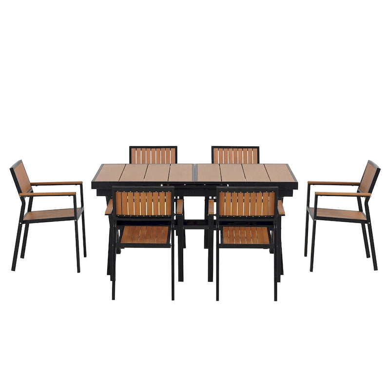 Ensemble de salle à manger d'extérieur extensible 7 pièces avec table extensible et 6 fauteuils