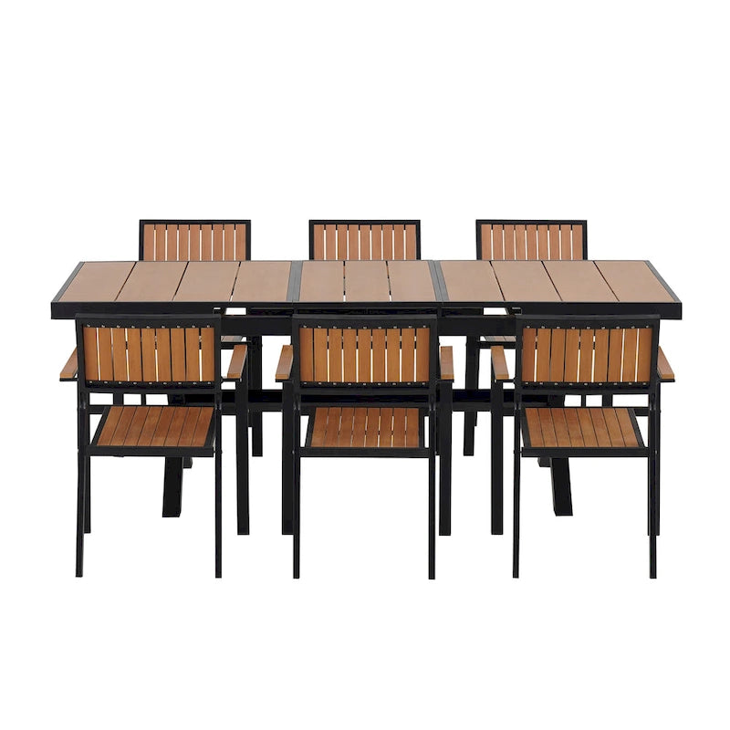 Ensemble de salle à manger d'extérieur extensible 7 pièces avec table extensible et 6 fauteuils