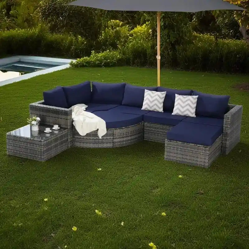 Ensemble de canapé modulaire d'extérieur 8 pièces en rotin pour patio avec table basse en verre trempé
