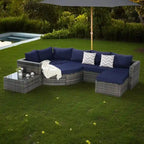 Ensemble de canapé modulaire d'extérieur 8 pièces en rotin pour patio avec table basse en verre trempé