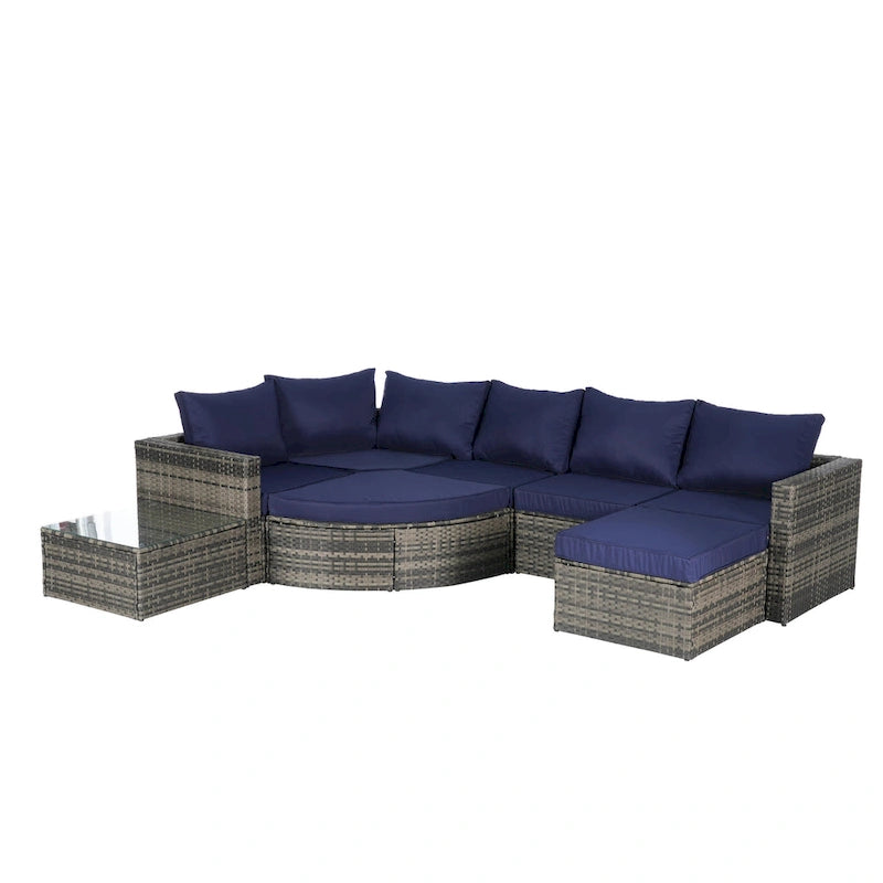 Ensemble de canapé modulaire d'extérieur 8 pièces en rotin pour patio avec table basse en verre trempé