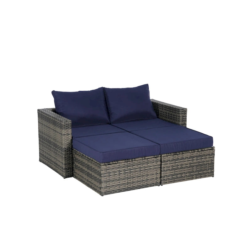 Ensemble de canapé modulaire d'extérieur 8 pièces en rotin pour patio avec table basse en verre trempé