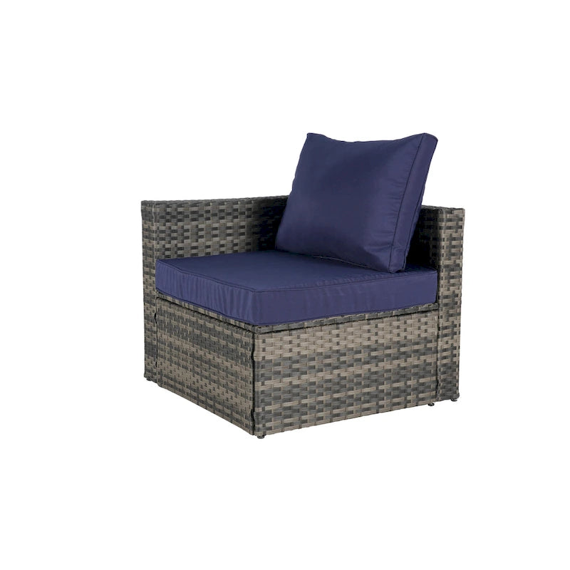 Ensemble de canapé modulaire d'extérieur 8 pièces en rotin pour patio avec table basse en verre trempé
