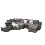 Ensemble de canapé modulaire d'extérieur 8 pièces en rotin pour patio avec table basse en verre trempé
