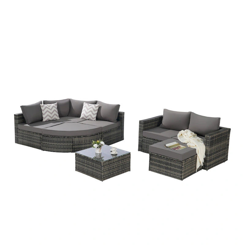 Ensemble de canapé modulaire d'extérieur 8 pièces en rotin pour patio avec table basse en verre trempé