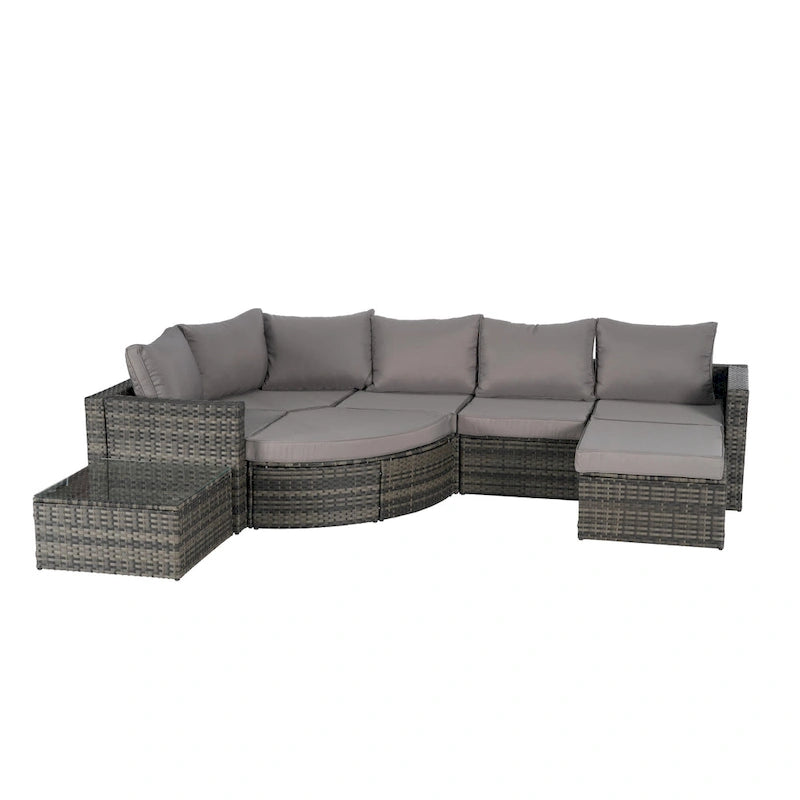 Ensemble de canapé modulaire d'extérieur 8 pièces en rotin pour patio avec table basse en verre trempé