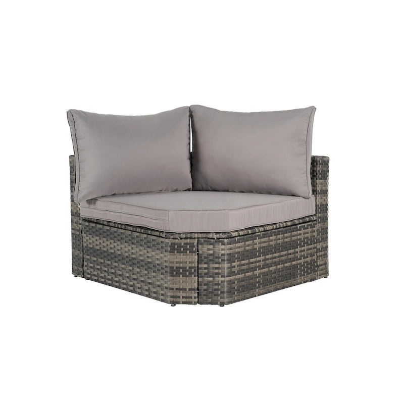 Ensemble de canapé modulaire d'extérieur 8 pièces en rotin pour patio avec table basse en verre trempé