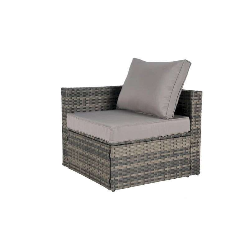 Ensemble de canapé modulaire d'extérieur 8 pièces en rotin pour patio avec table basse en verre trempé