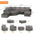 Ensemble de canapé modulaire d'extérieur 8 pièces en rotin pour patio avec table basse en verre trempé