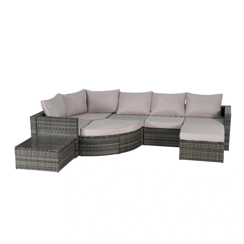 Ensemble de canapé modulaire d'extérieur 8 pièces en rotin pour patio avec table basse en verre trempé