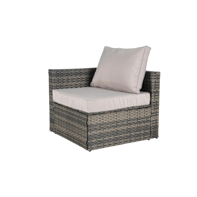 Ensemble de canapé modulaire d'extérieur 8 pièces en rotin pour patio avec table basse en verre trempé