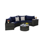 Ensemble de canapés de patio d'extérieur demi-lune 7 pièces avec table basse en verre trempé