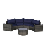 Ensemble de canapés de patio d'extérieur demi-lune 7 pièces avec table basse en verre trempé
