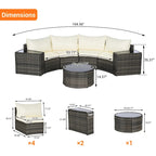 Ensemble de canapés de patio d'extérieur demi-lune 7 pièces avec table basse en verre trempé