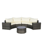 Ensemble de canapés de patio d'extérieur demi-lune 7 pièces avec table basse en verre trempé