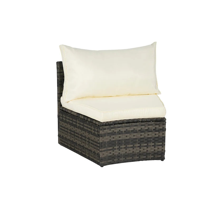 Ensemble de canapés de patio d'extérieur demi-lune 7 pièces avec table basse en verre trempé