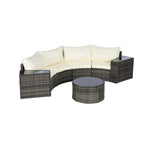 Ensemble de canapés de patio d'extérieur demi-lune 7 pièces avec table basse en verre trempé