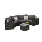 Ensemble de canapés de patio d'extérieur demi-lune 7 pièces avec table basse en verre trempé