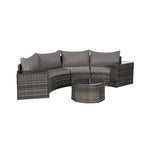 Ensemble de canapés de patio d'extérieur demi-lune 7 pièces avec table basse en verre trempé
