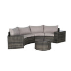 Ensemble de canapés de patio d'extérieur demi-lune 7 pièces avec table basse en verre trempé