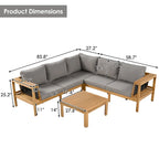 Ensemble de canapé d'angle en acacia 4 pièces avec table basse et table d'appoint