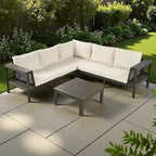 Ensemble de canapé d'angle en acacia 4 pièces avec table basse et table d'appoint
