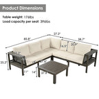 Ensemble de canapé d'angle en acacia 4 pièces avec table basse et table d'appoint