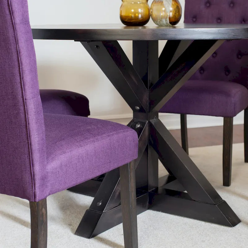 Ensemble de salle à manger 5 pièces de style moderne avec table ronde à piètement croisé et 4 chaises rembourrées en lin capitonné