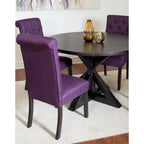 Ensemble de salle à manger 5 pièces de style moderne avec table ronde à piètement croisé et 4 chaises rembourrées en lin capitonné