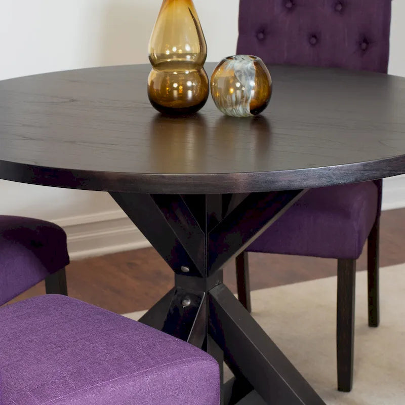 Ensemble de salle à manger 5 pièces de style moderne avec table ronde à piètement croisé et 4 chaises rembourrées en lin capitonné